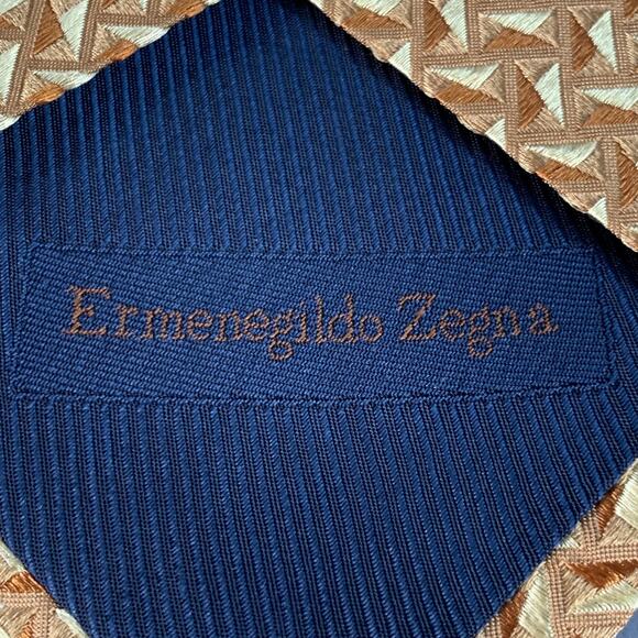 ERMENEGILDO ZEGNA Beige Tan Geometric Jacquard Silk Tie - Picture 4 of 6